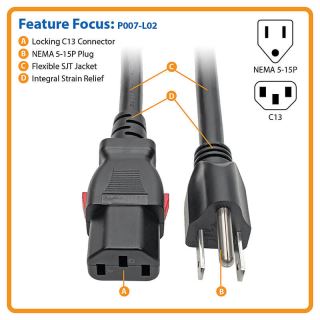 DÂY NGUỒN CHUẨN NEMA 5-15P -- IEC 60320 C13, CHỊU TẢI 10A-250V, ĐỘ DÀI 1.2m, THIẾT DIỆN 3x0.824mm2